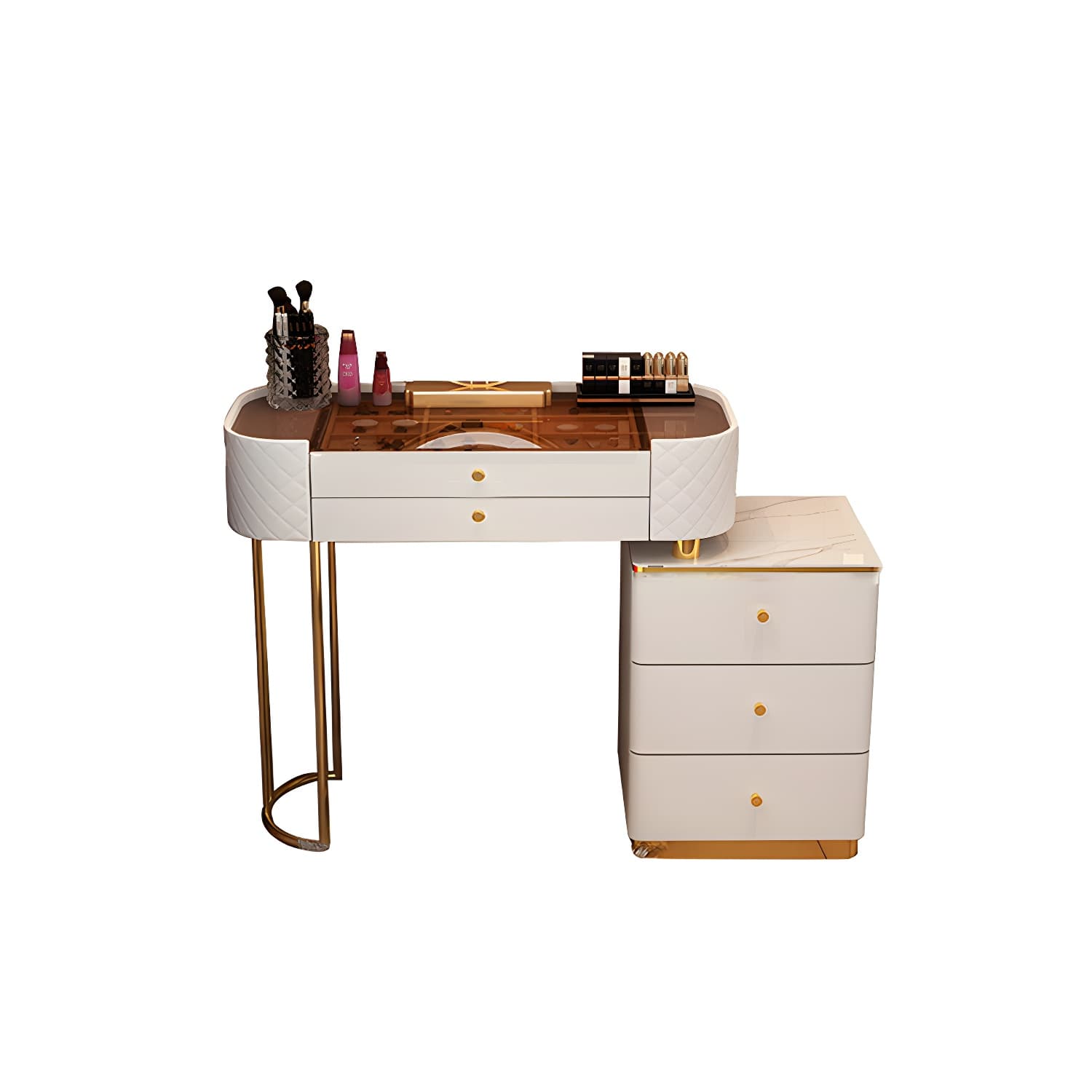 Lighted Mirror & Jewelry Makeup Vanity Metal Dressing Table Stool Set - image 19