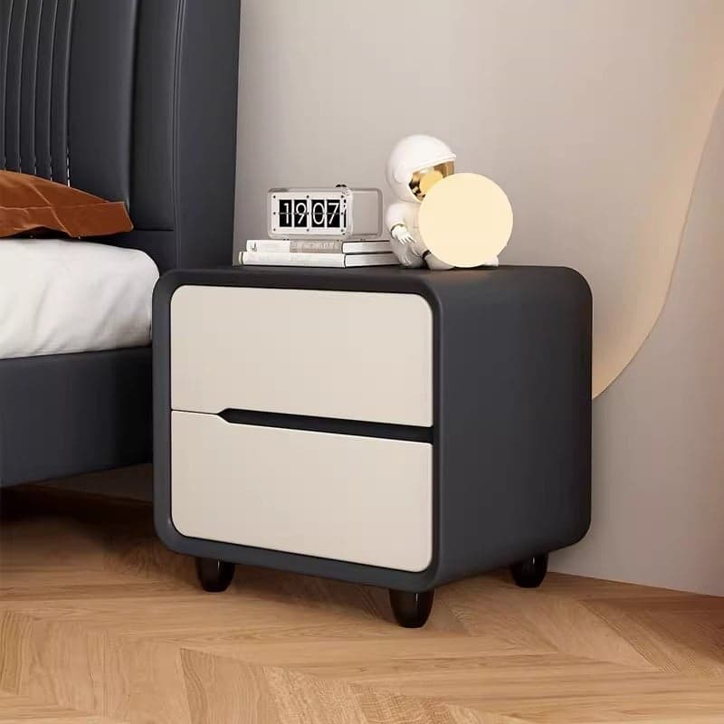 Organic Modern 2 Tiers Nightstand With Drawer Organization Featuring Pleather Countertop - image 4