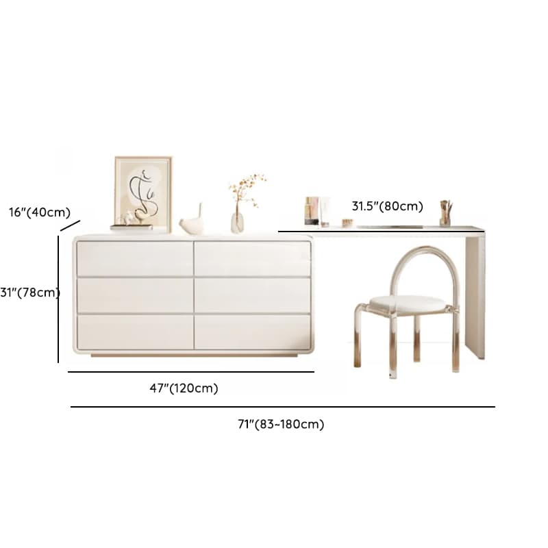 Large White/Transparent Vanity Set with 6 Drawers, Polymer/Lumber Frame, Lighted Mirror, and Scalable Chair - image 28