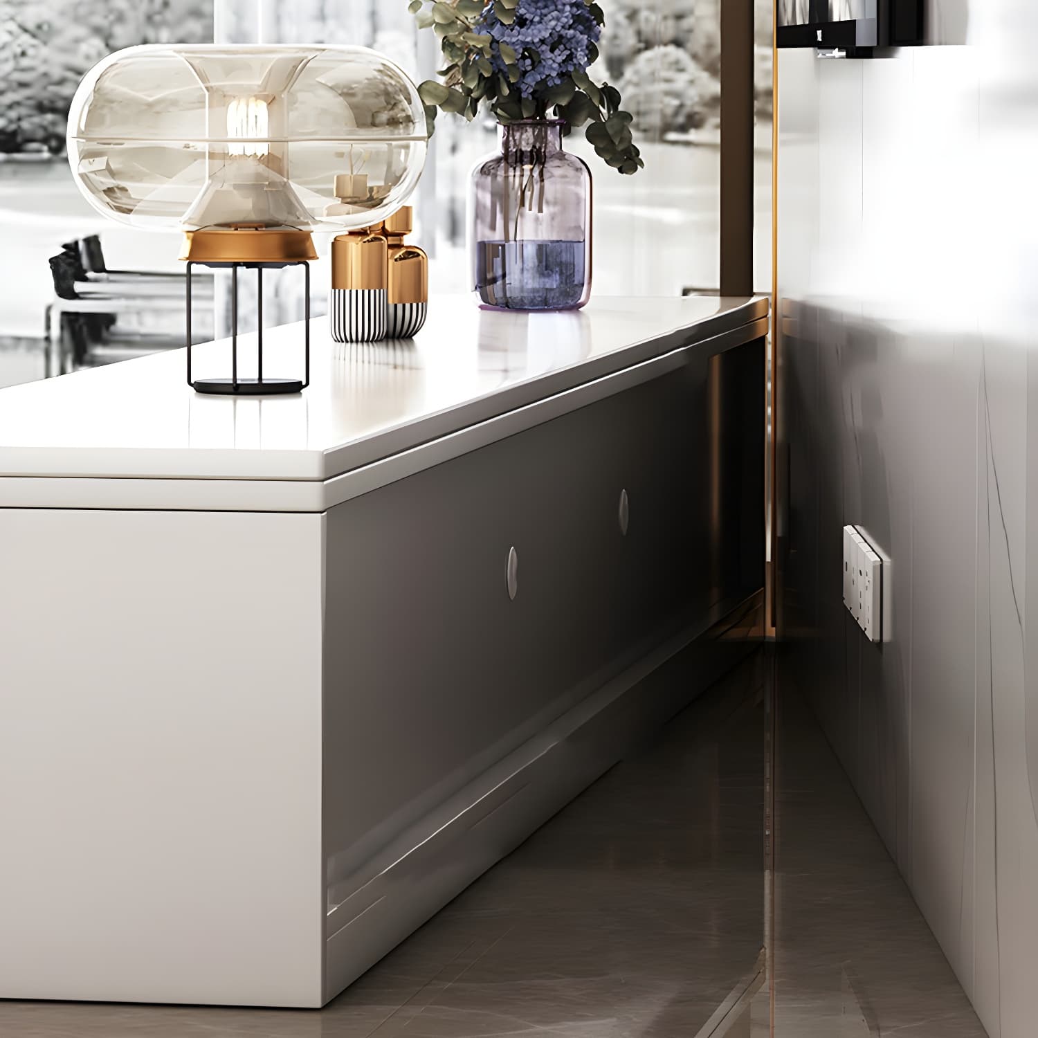 Stone Contemporary with Drawers Wood with Cabinet Media Console - image 10
