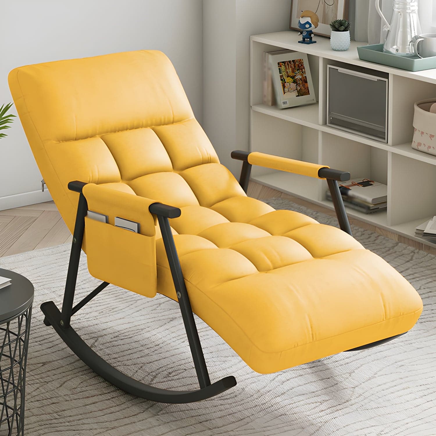 Faux Leather Upholstered Rocking Chair with Storage Rocker in Living Room - image 6