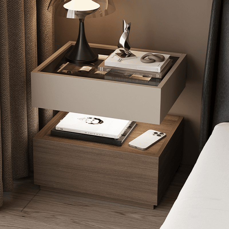 Organic Modern Nightstand With Drawer Organization with Glass Countertop and Illuminating Lighting - image 9