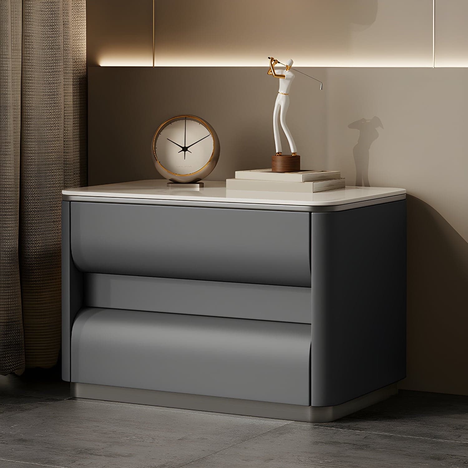 Contemporary Bedside Cabinet Stone Bed Nightstand with 2 Drawers - image 6