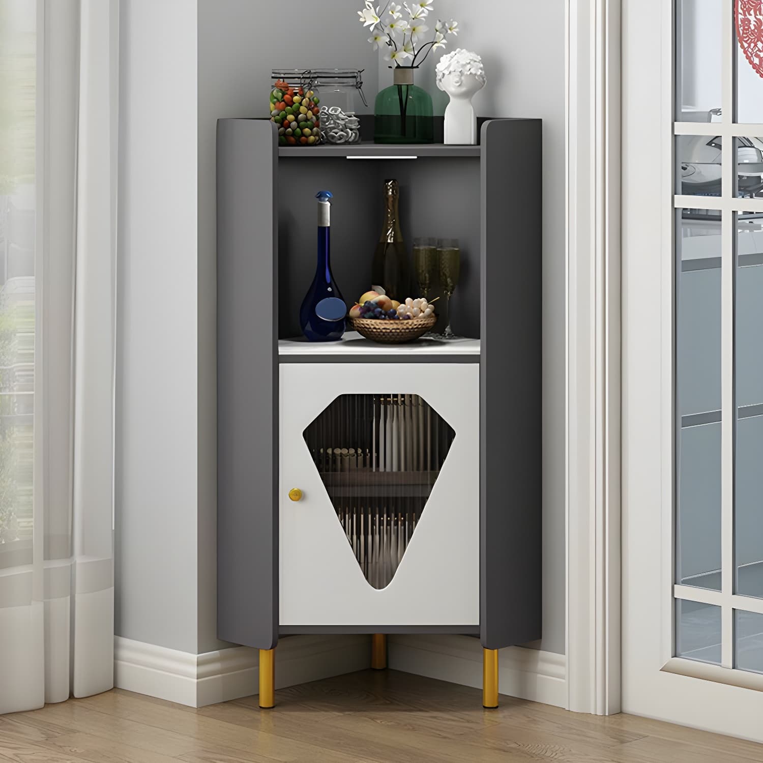 Glam Corner Accent Cabinet with Glass Doors and Wood Countertop in Small (Under 24 in.) Length - image 8