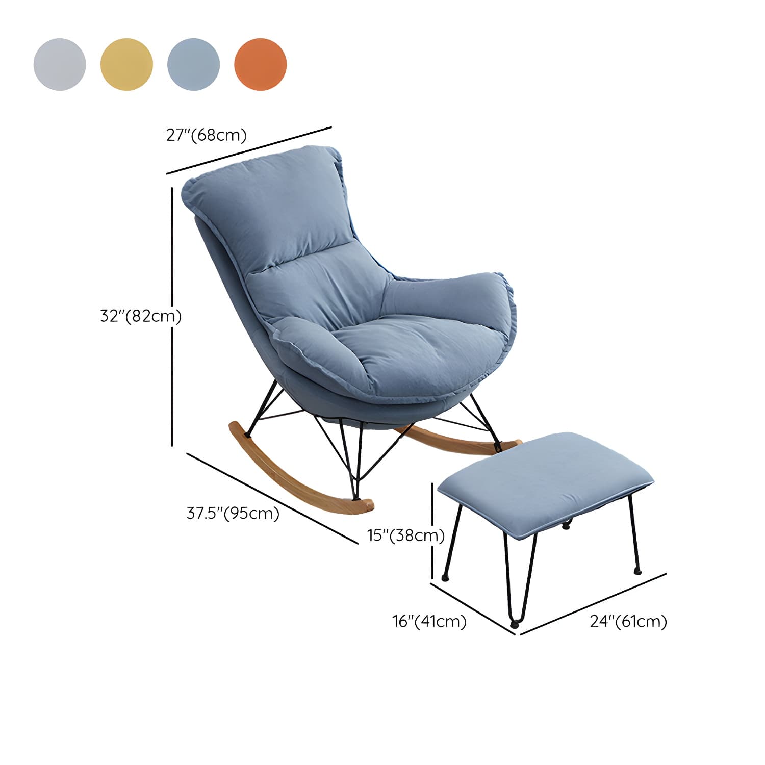 Modern Upholstered Rocking Chair and Ottoman Set - Natural Wood Legs, Stylish Design for Home Decor - image 19