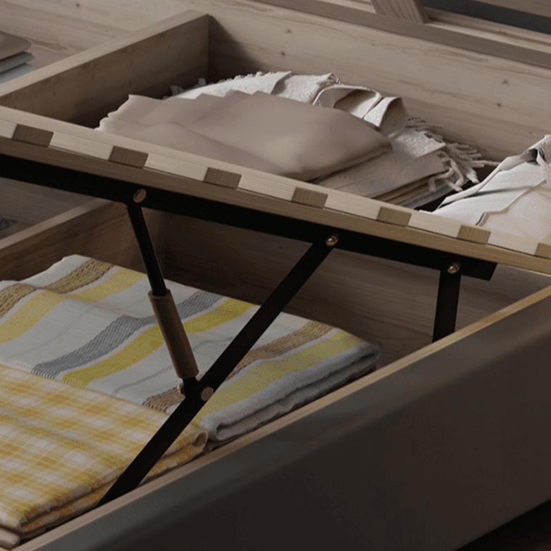 Light Gray Storage Included/Panel Bed with 3 Storage Boxes, Natural Wood Frame, Sponge Upholstery, and Lighted Headboard - image 4
