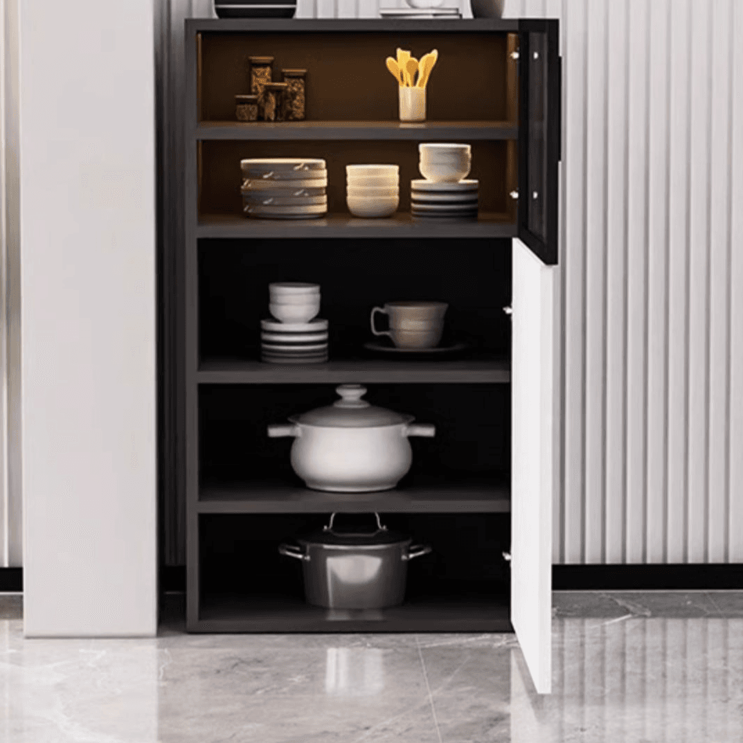 Simplistic Manufactured Wood Narrow/Standard Server/Sideboard with Cupboard, Five Internal Shelves/Six Internal Shelves, Pantry Hutch, Glass Doors - image 7