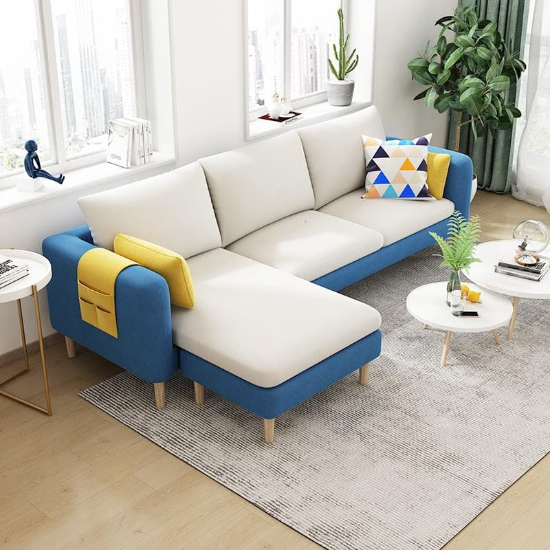 Simple L-Shape Reversible Sponge Cushioned Sofa Recliner 3 Person with Pillow Back & Square Arm