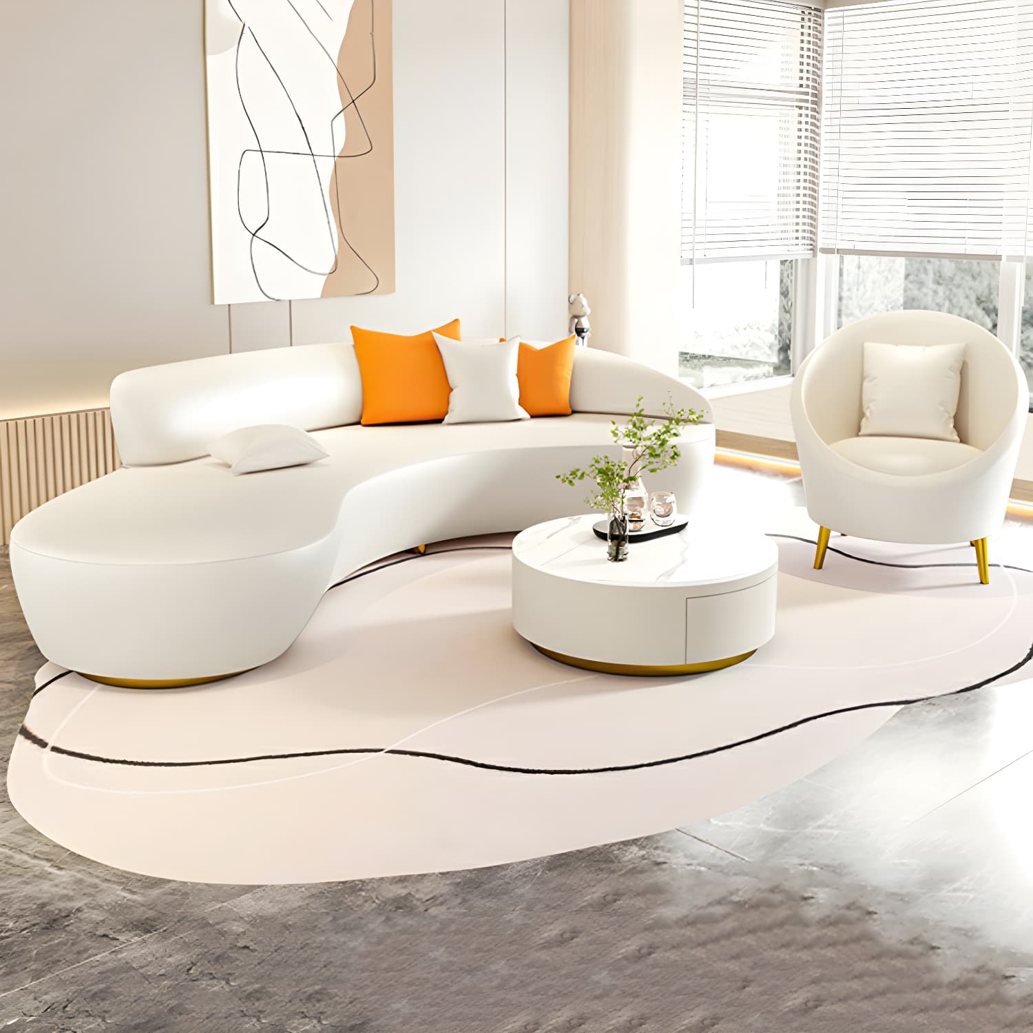 Modern Beige Sectional Sofa with Cushion Back and Wood Frame