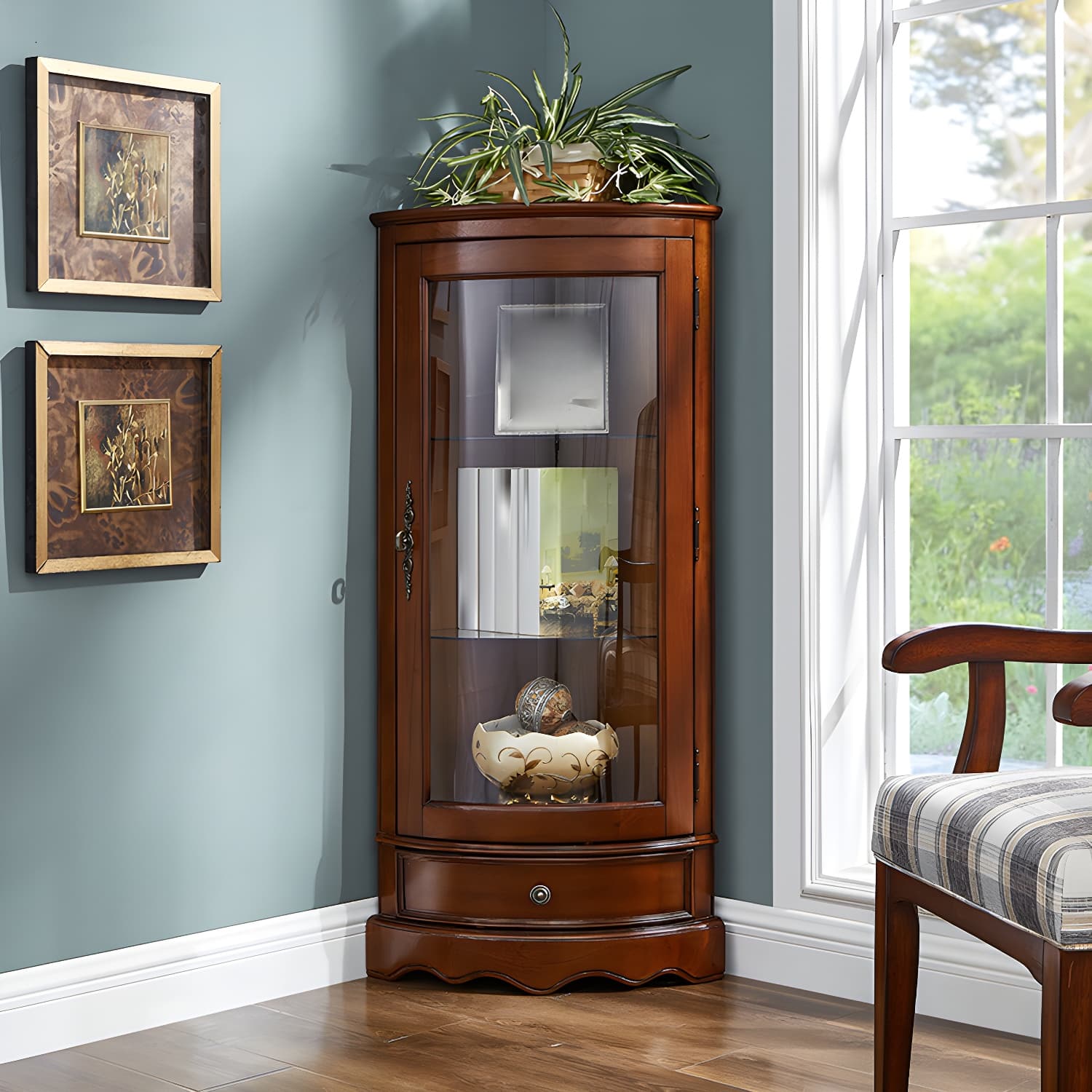 Industrial Triangle Accent Cabinet Solid Wood Storage Cabinet with Glass Doors - image 5
