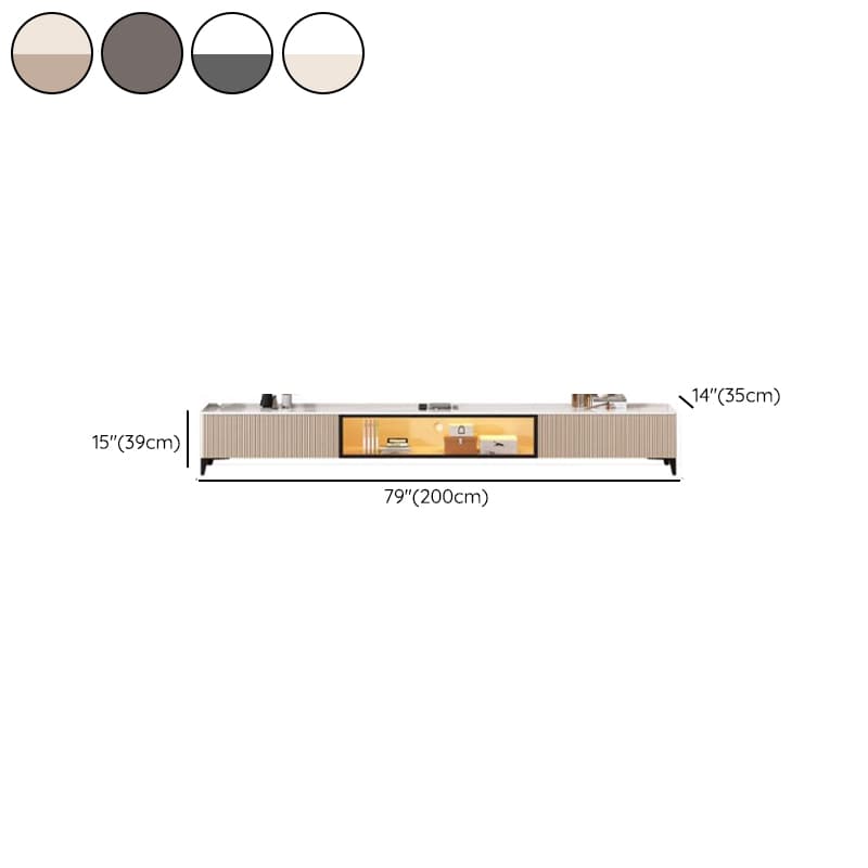 Art Deco Sintered Stone Rectangular TV Stand with 2 Drawers, Hutch, Cable Management, and Light - image 17