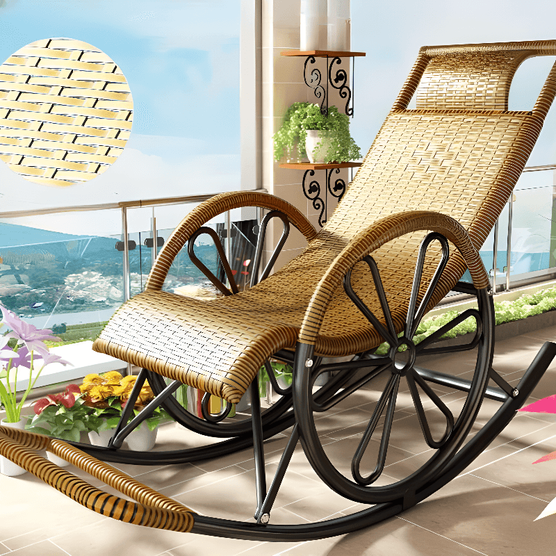 Simple Scratch-tolerant Cane Porch Rocker with Round Arm - image 5