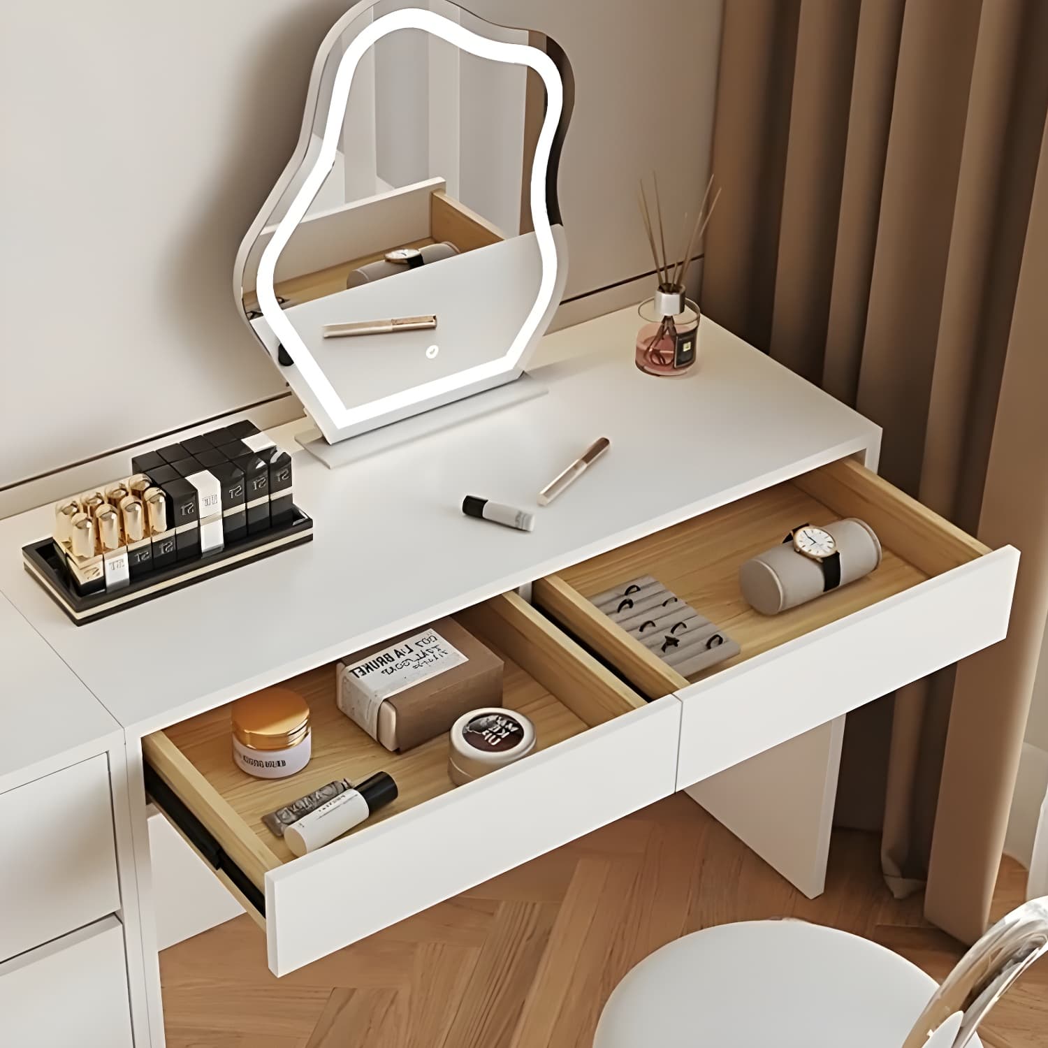 Modern Wood Vanity with Drawers, Large Size, Soft Close Glides, 40cm Width, 75cm Height - image 8