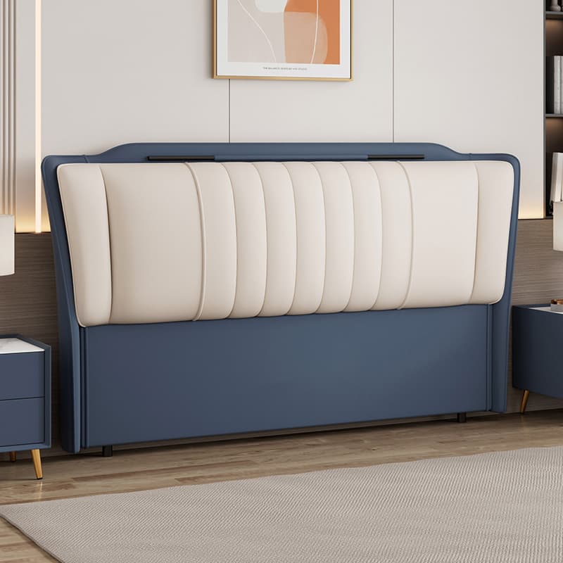 Modish No Distressing Pine Wood Panel Headboard with Rectangle Shape for Full/Queen Bed, Featuring Sponge Upholstery Fill and Standard Height