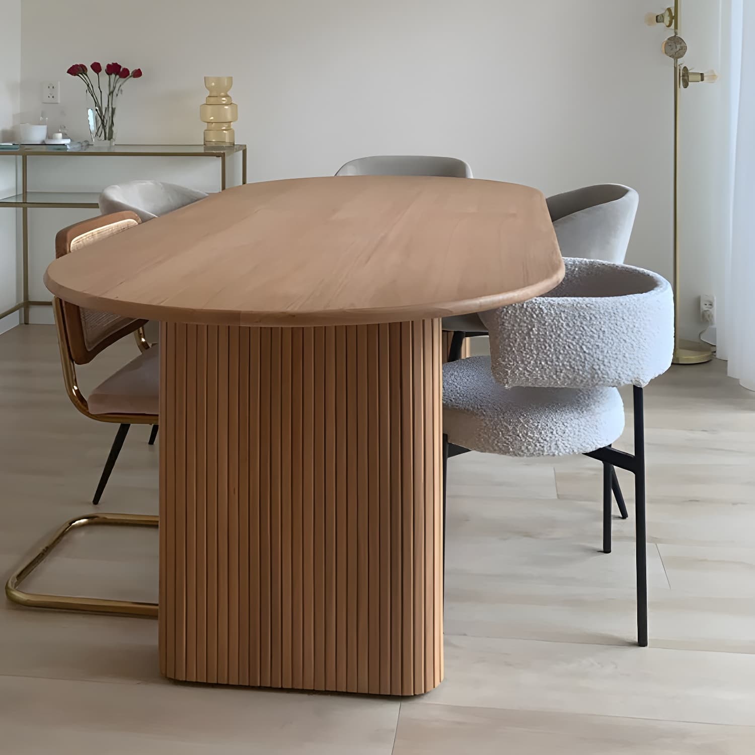 Modern Solid Wood Dining Table Oval Table with Double Pedestal - image 5