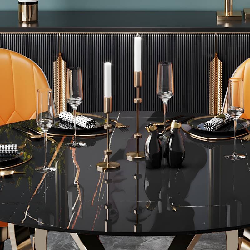 Round Marble Modern Dining Table with Gold Steel Pedestal Base - Standard Height - image 9