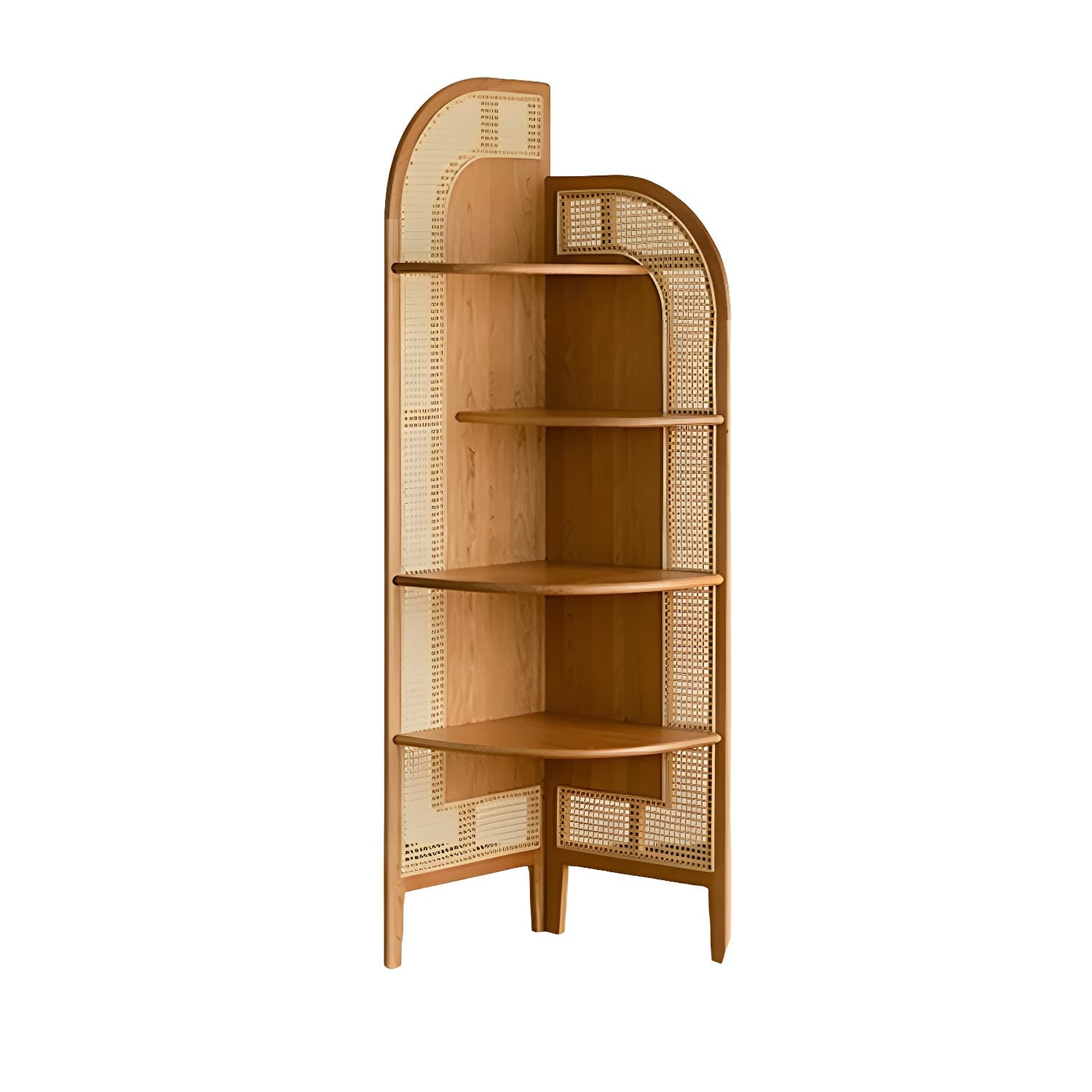 Corner Scandinavian Accent Chest with Wood Countertop and 4 Shelves, Ash Wood Species, Straight Legs