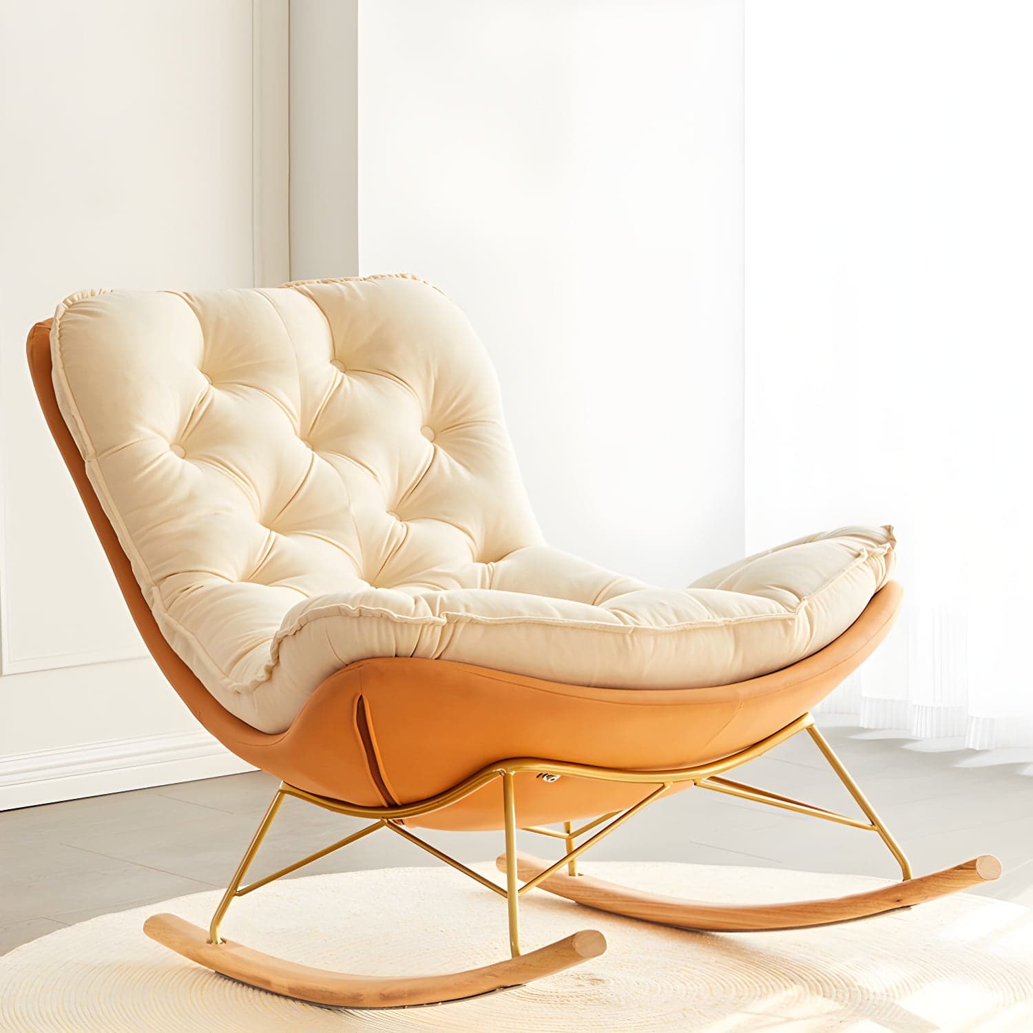 Tufted Rocking Accent Chair Contemporary Solid Wood with Removable Cushions - image 5