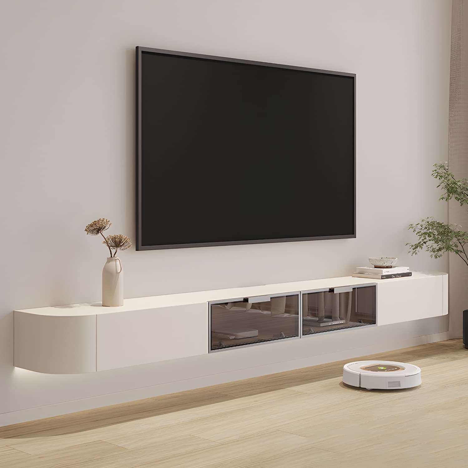 Contemporary Media Console Wall-mounted TV Stand Console with Drawers - image 11