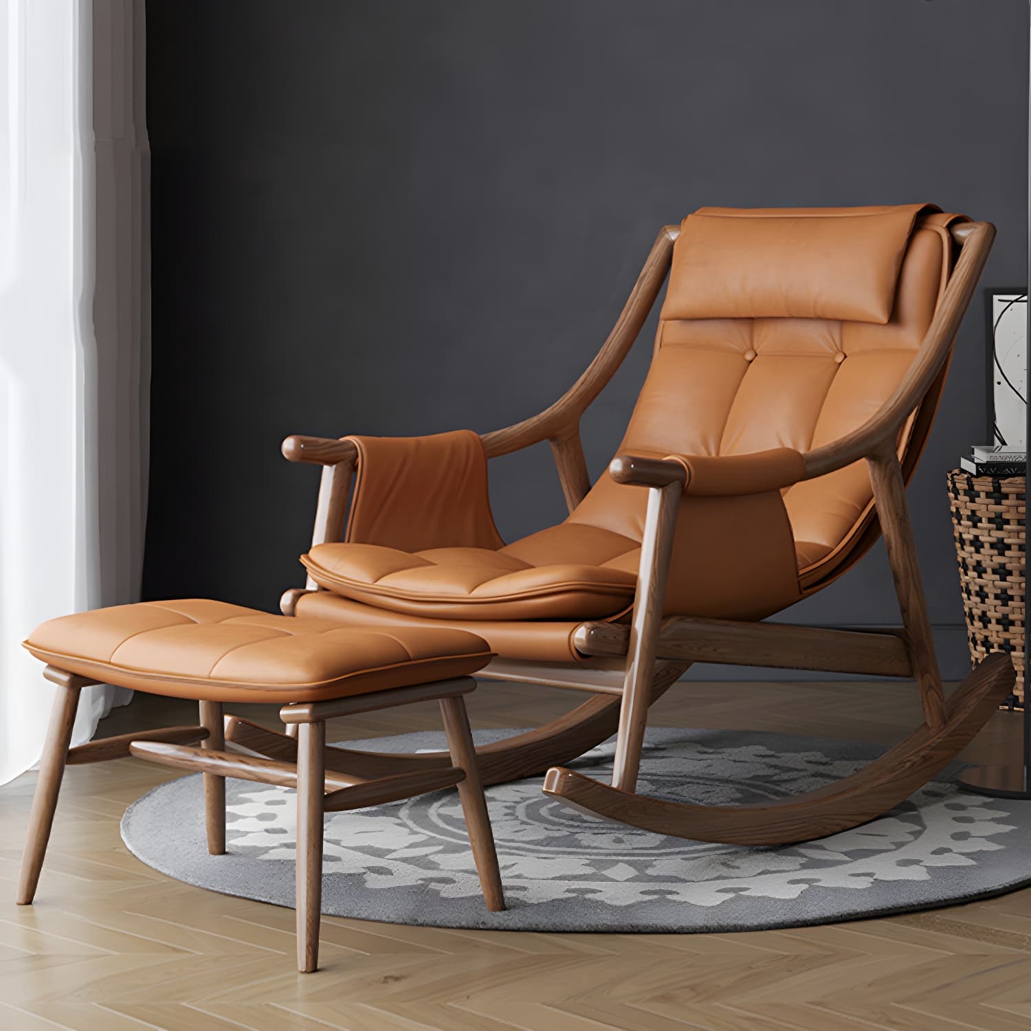 Mid-Century Modern Rocking Accent Chair in Solid Wood with Tufted Cushions - image 6