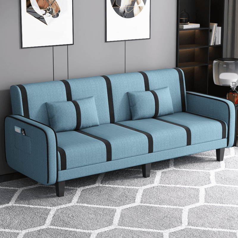 Striped Convertible Sofa in Pu Leather/Flannel with Cerulean/Light Brown/Off-White Upholstery and Armrest - image 10