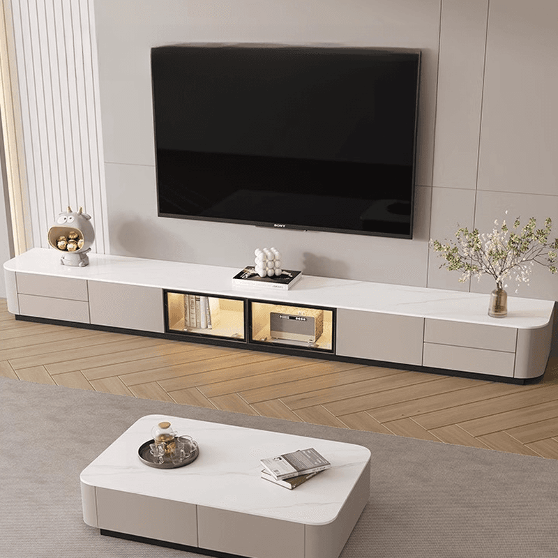 Rectangle Parlor TV Stand with Light and Gate Door