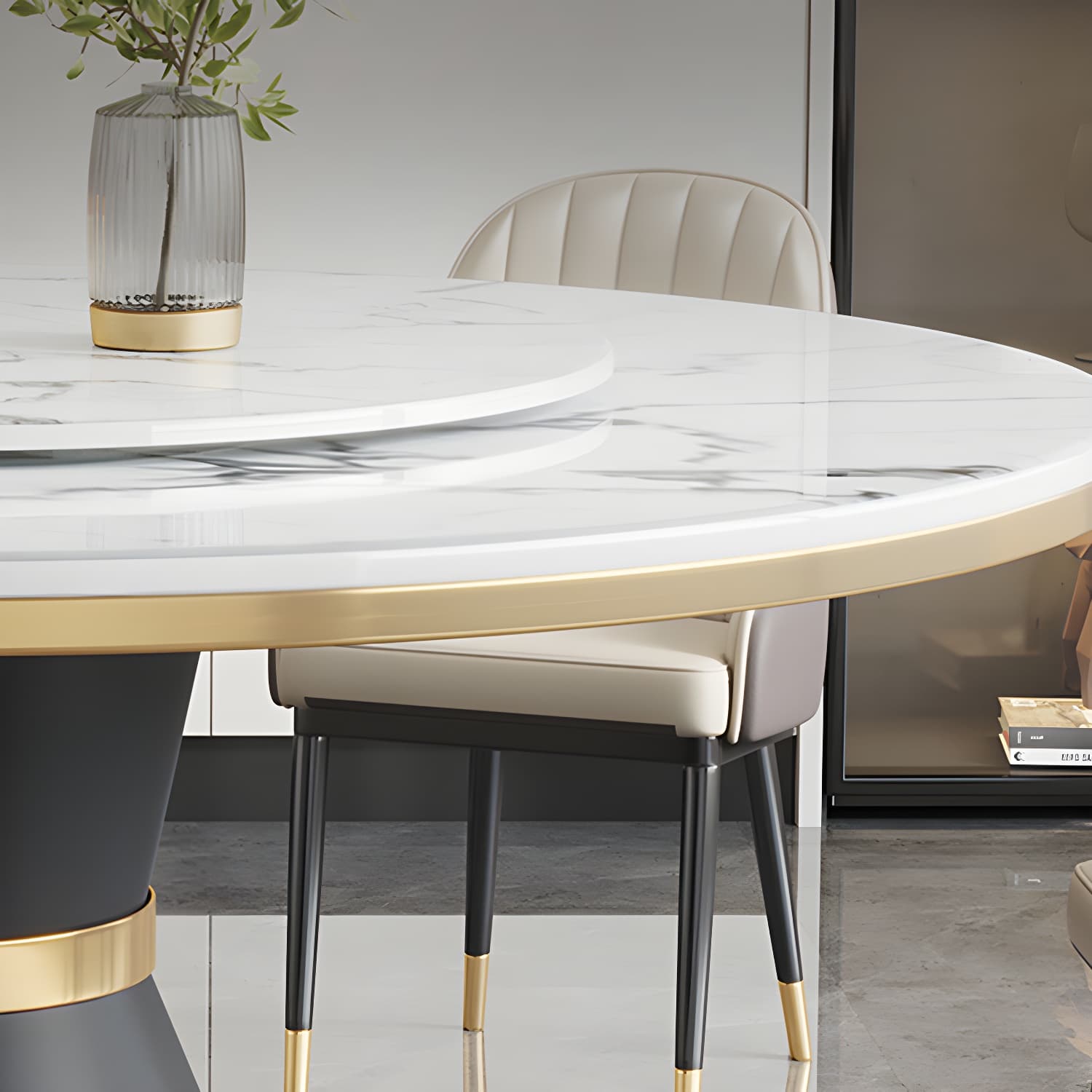 Modern Dining Set 1/5/7 Pcs Round Marble Dining Table and Upholstered Chairs - image 3