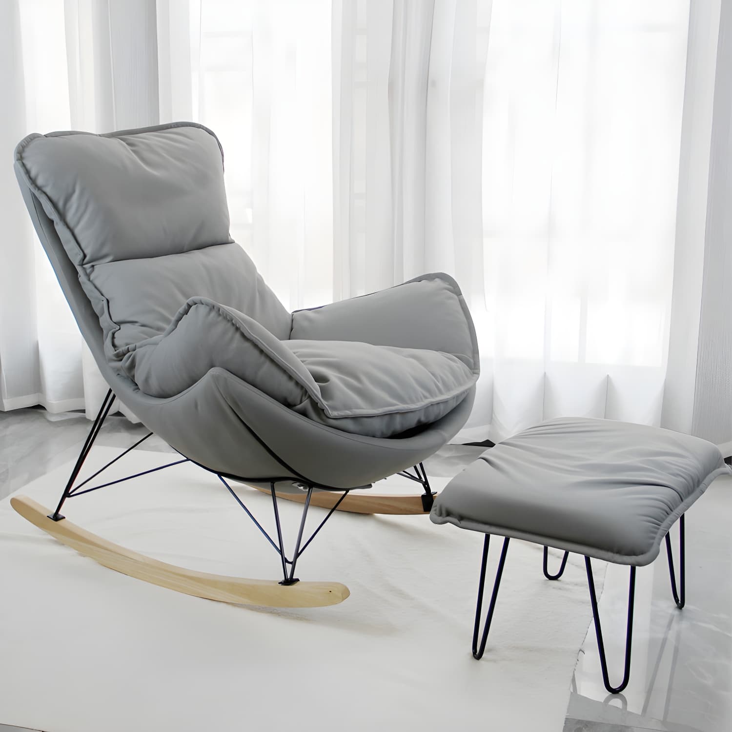 Modern Glider Chair Upholstered Removable Cushions Rocking Chair with Dark Legs - image 7