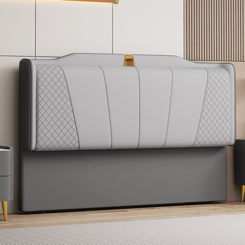 Trendy Panel Headboard in Natural Wood with No Distressing, Scooped Shape for Queen/Full Bed, Sponge Upholstery Fill, Standard Height
