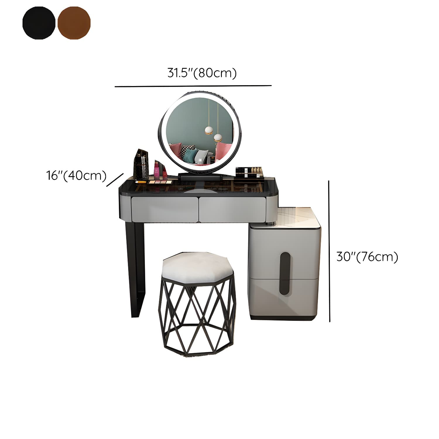 Glam Glass Vanity Dressing Table 29.9" H Bedroom Makeup Counter with Drawer - image 20