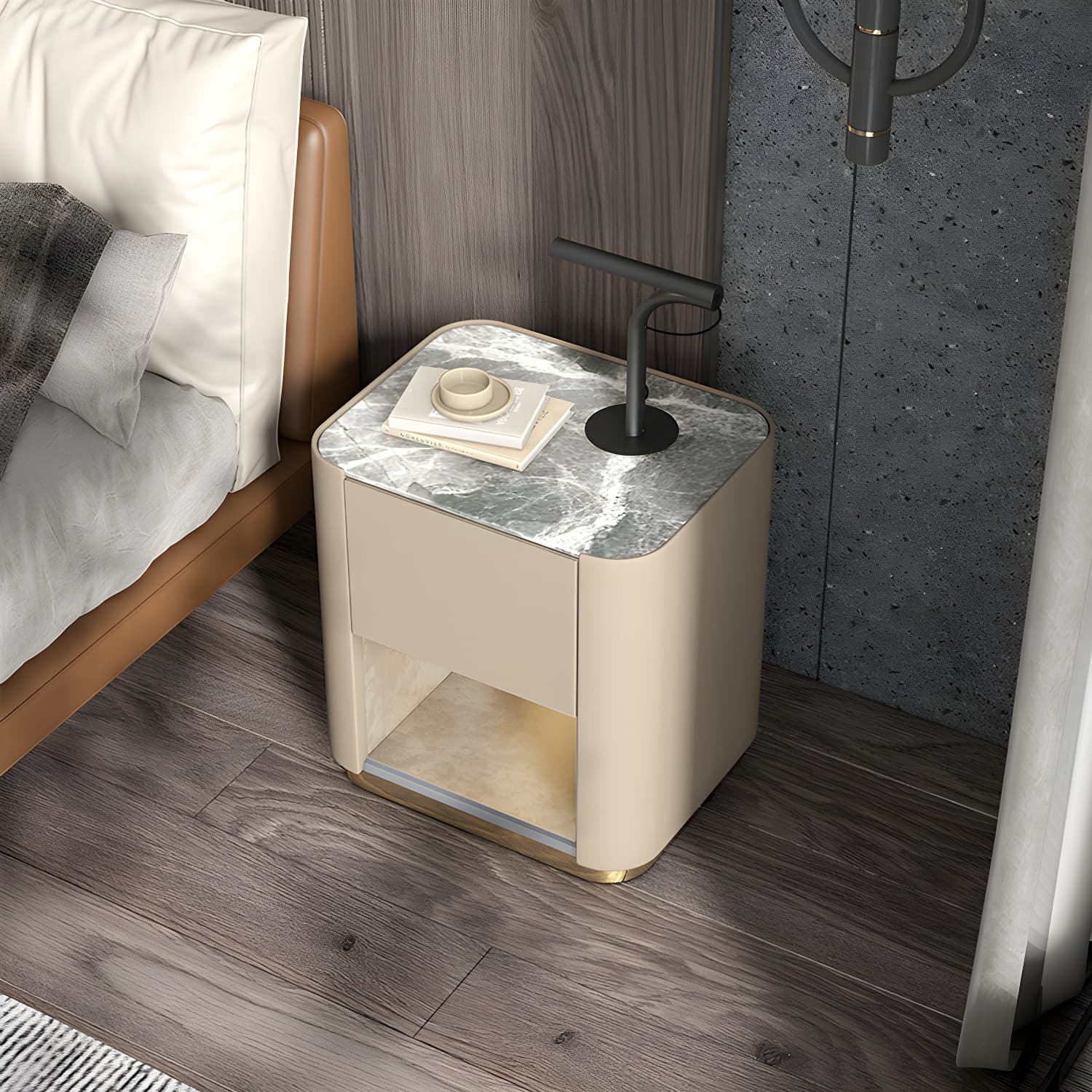 Contemporary Stone Top 1-Drawer, 1 Shelf Nightstand 21.65" Tall Nightstand - image 7