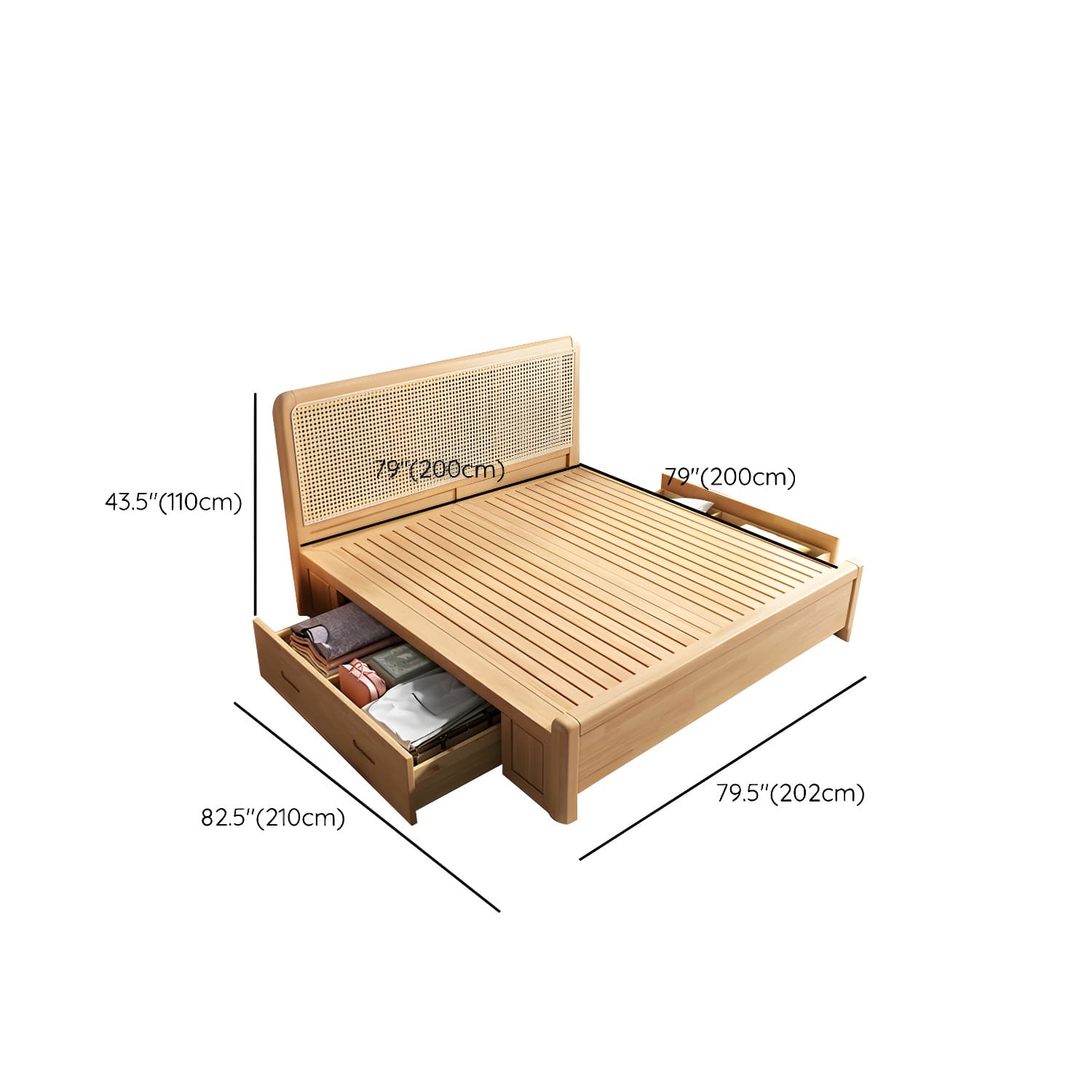 Natural Wicker/Rattan Scandinavian Bed with Headboard and Footboard for Modern Style - image 19