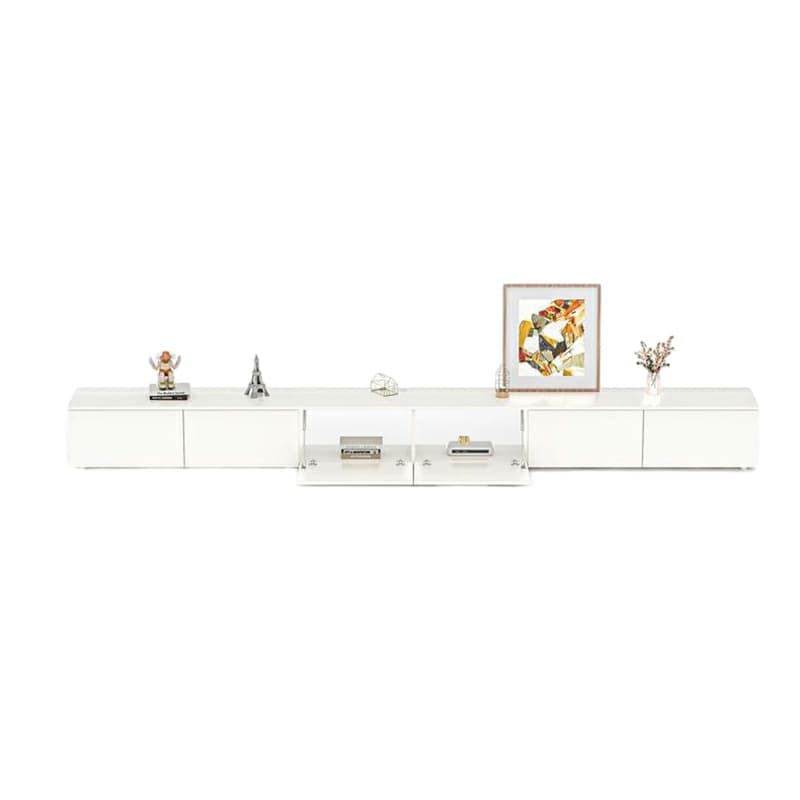 White Modern TV Stand with Low Height, Drawers, and Cable Management - Easy Full Assembly - image 5