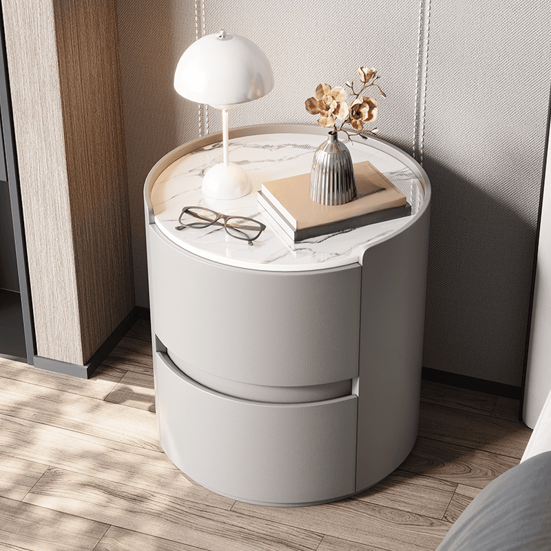 Minimalist 2 Tiers Round Nightstand with Stone Countertop - image 6