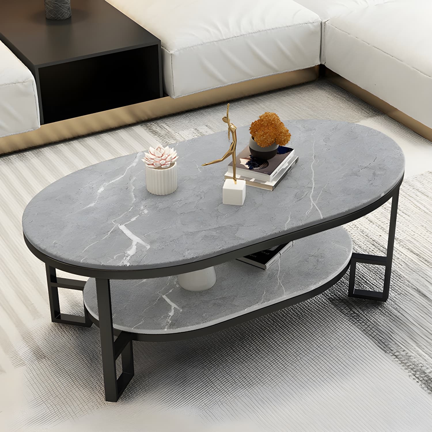 17.72" H Stone/Marble Top Coffee Table Frame Shelf Included Cocktail Table - image 5
