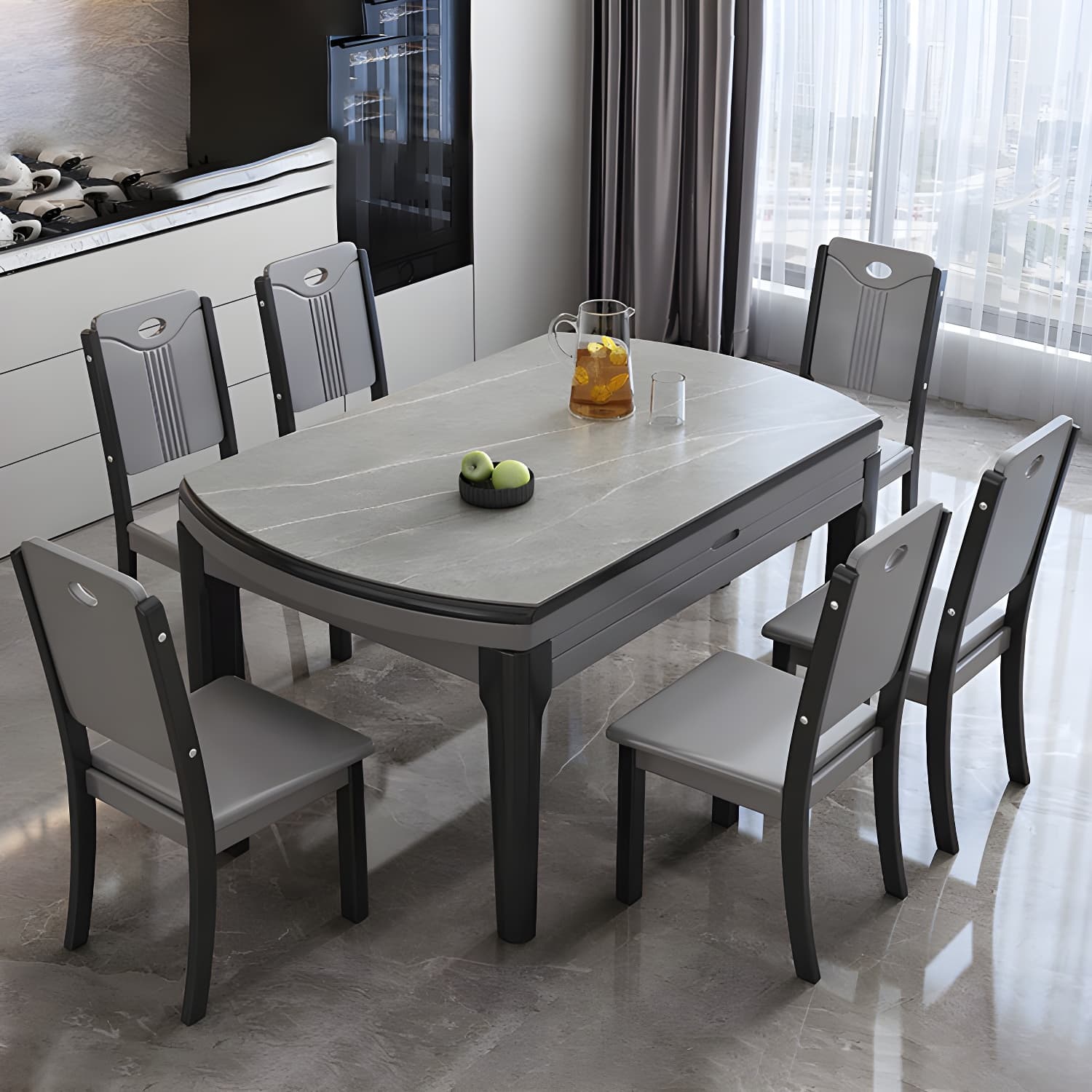 Sintered Stone Top Table 4 Legs Drop-Leaf Dining Table for Kitchen - image 5