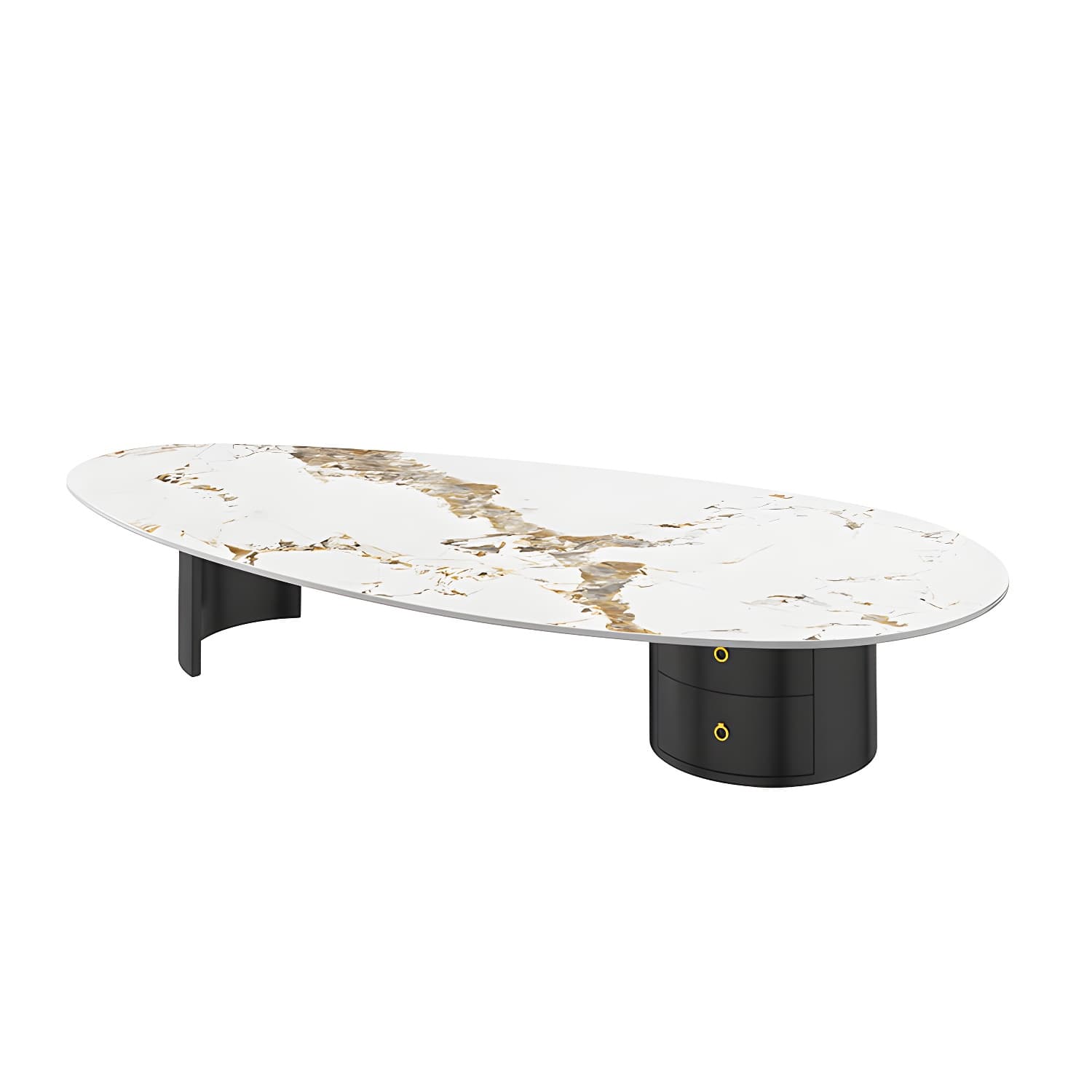2 Legs Single Coffee Table Slate Oval Coffee Table with Storage - image 7