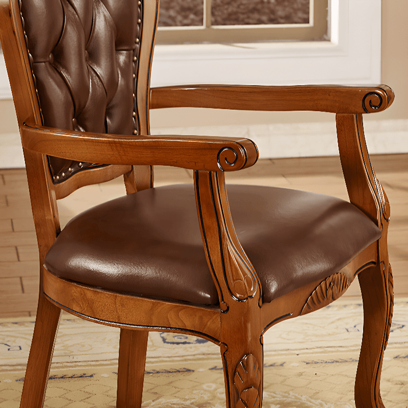 Steady Bordered Leather Upholstered Side Chair/Arm Chair with Wooden Legs and Nailhead Embellishment for Dinette in a Nordic Style - image 11