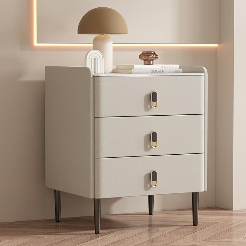 Modern Faux Leather Bachelor's Chest with Stone Countertop, 3 Drawers