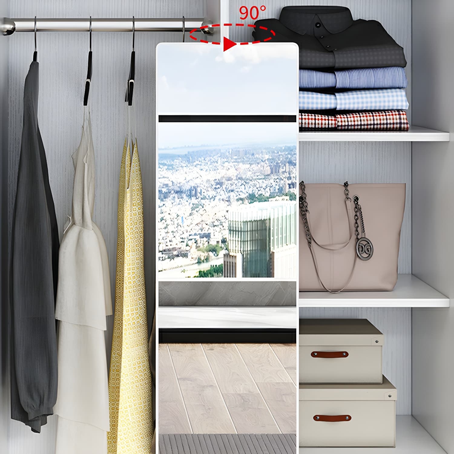 Modern White Wardrobe Armoire with Mirror, Drawers & Clothing Rod - image 8