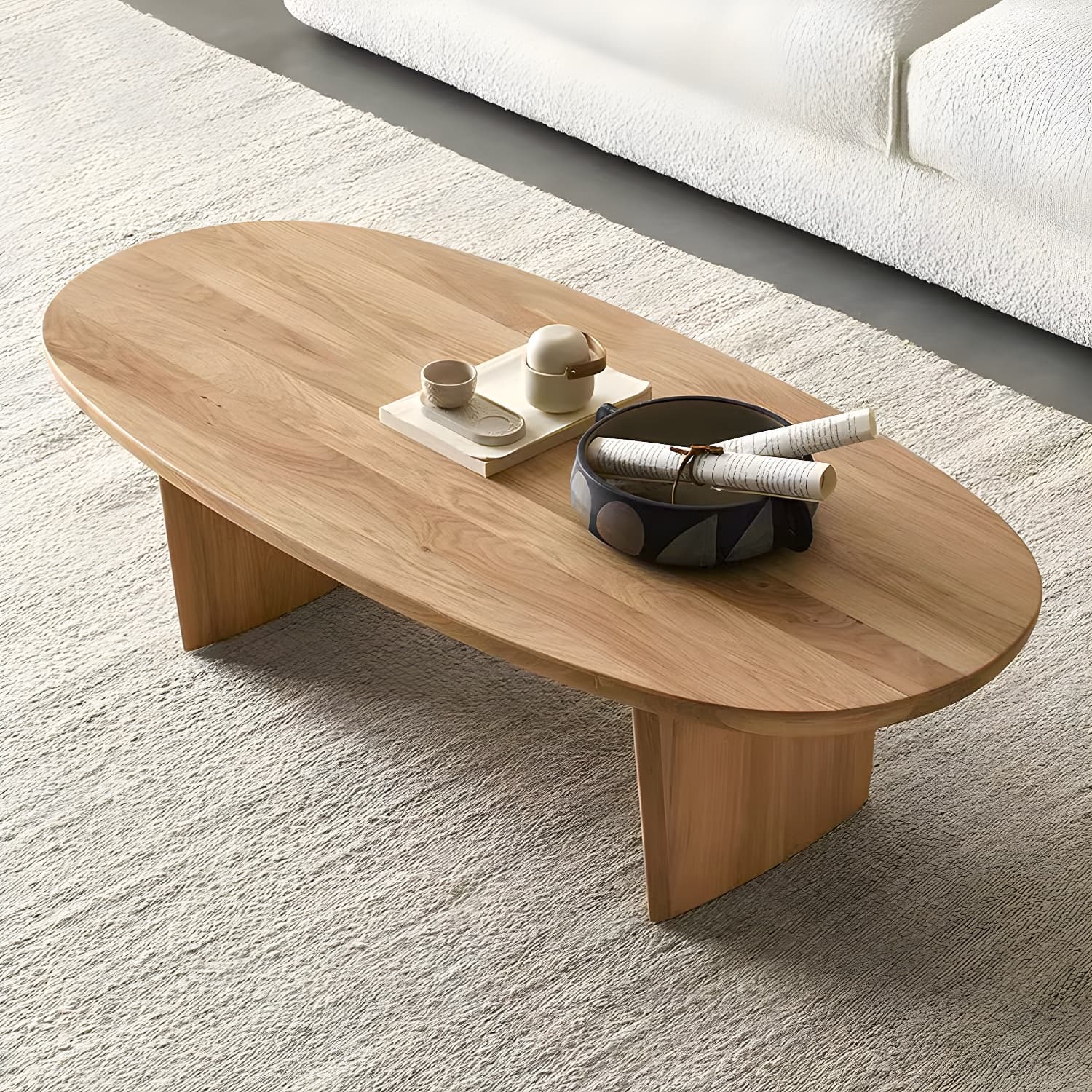 North European Wooden Coffee Table Oval Coffee Table for Living Room