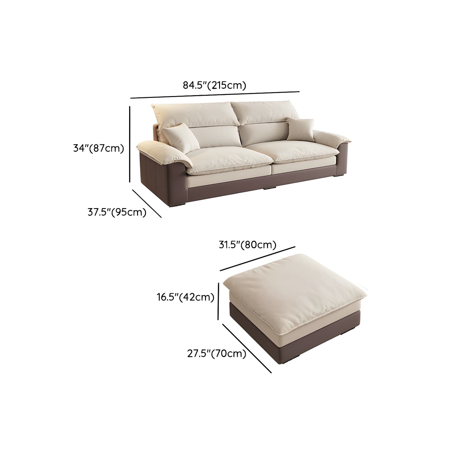 Beige ModernWood Sectional with Pillow Top Arm and Cushion Back - image 11