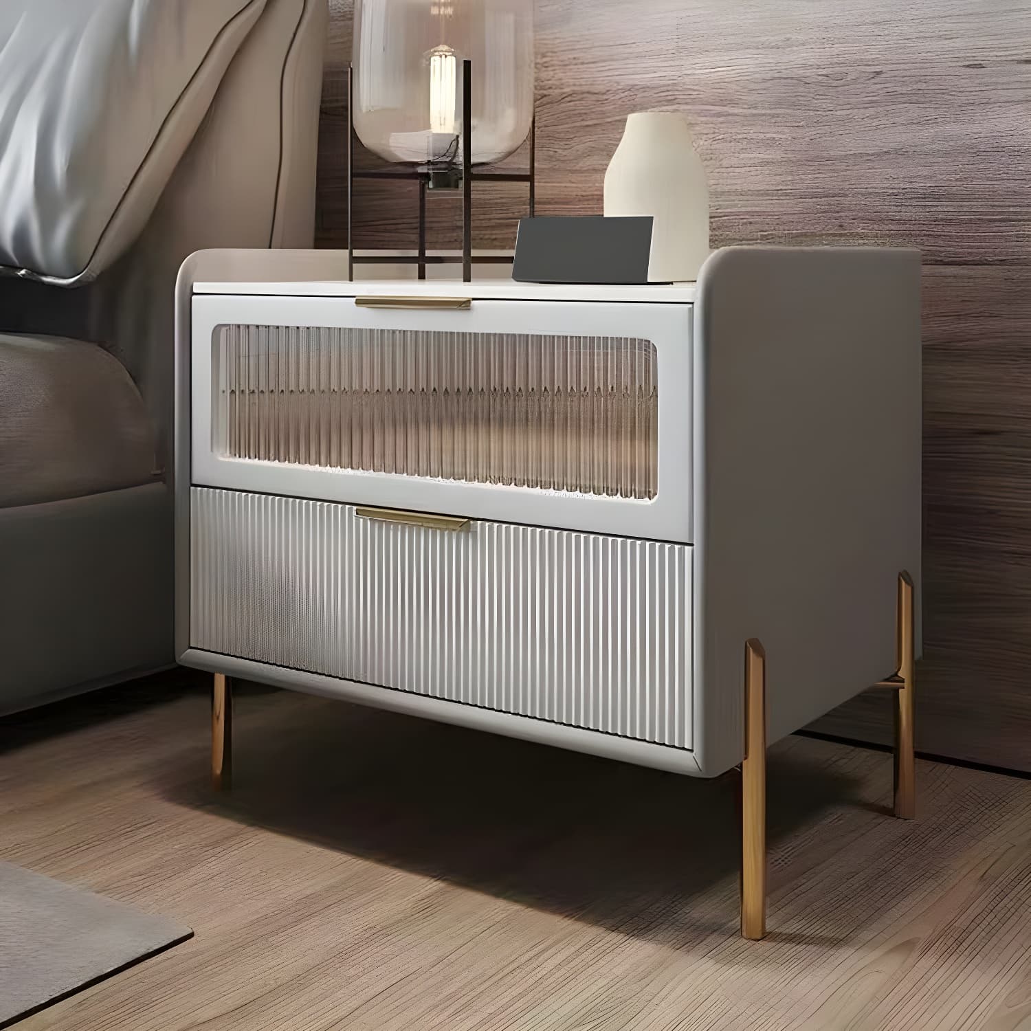 Glam 4 Gold Legs Storage Drawer Nightstand with Glass Drawer Door - image 7