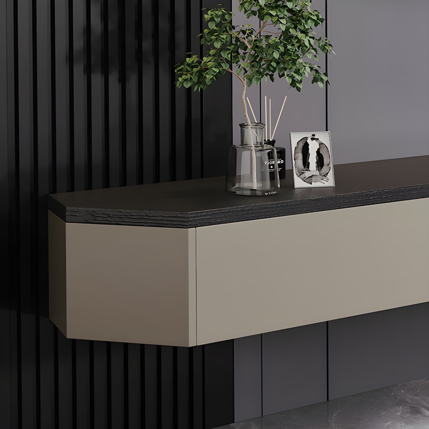 Contemporary Wall-Mounted TV Media Console with Cable Management - image 8