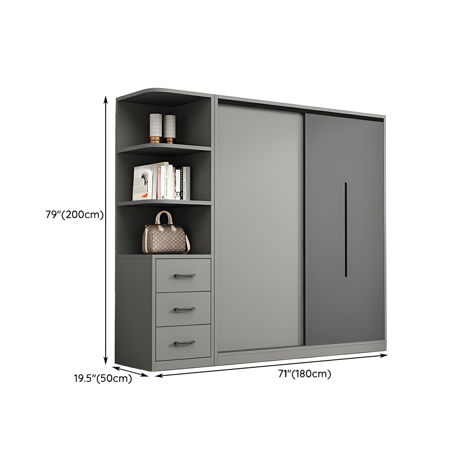 Contemporary Wood Grey Cloth Rod Included Wardrobe with Shelves - image 24