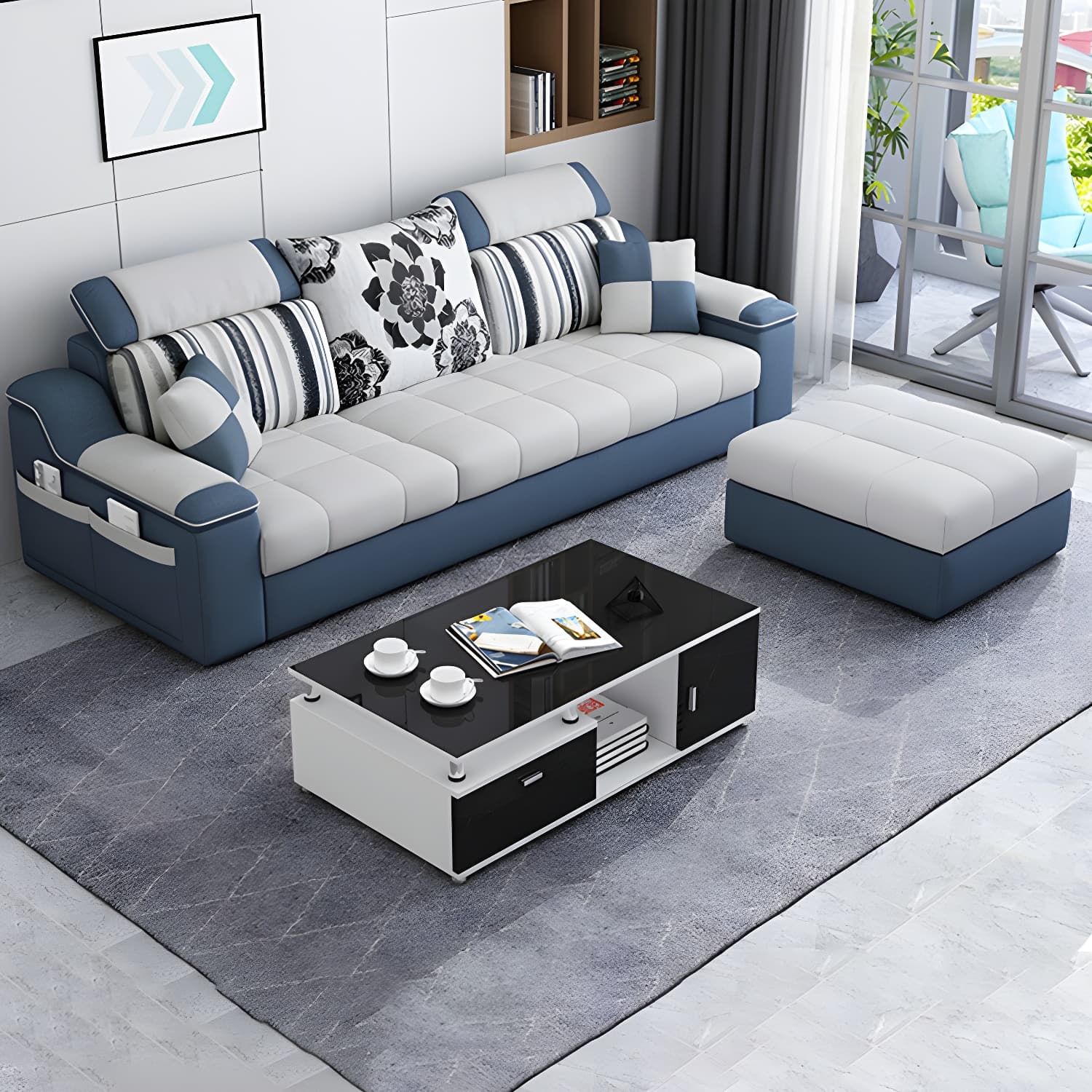 Reversible L-Shape Scandinavian Sectional Sofa with Ottoman and Adjustable Headrest in 2 Piece Set - image 11
