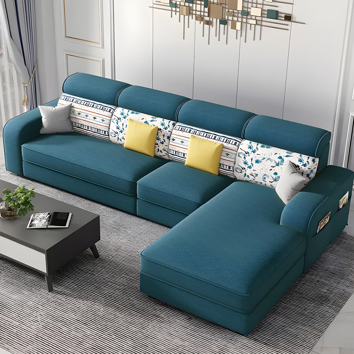 Modern Wood Frame L-Shape Sectional Sofa Chaise with Storage - 3 Piece Set - image 8