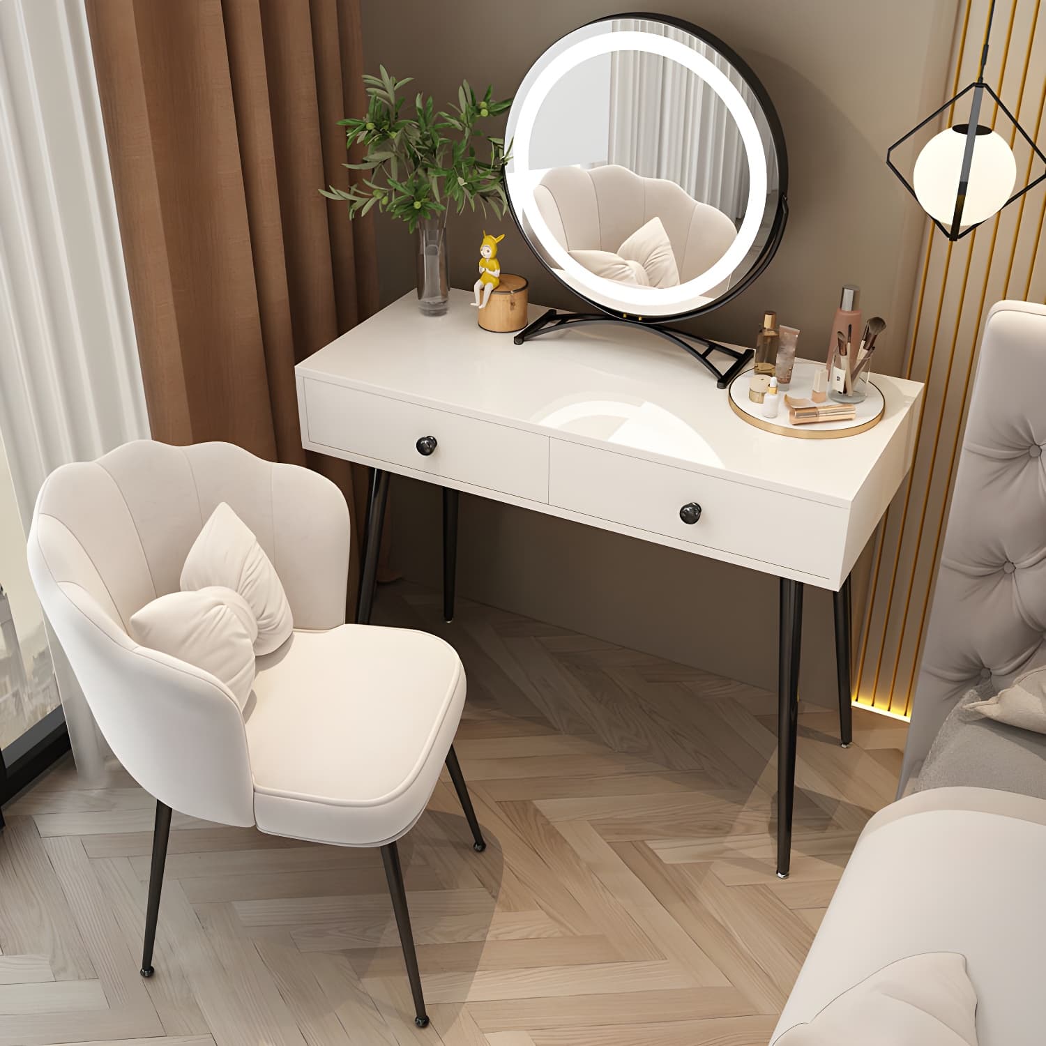 2-Drawer Vanity Tables Bedroom Makeup Vanity Desk Table with Drawer