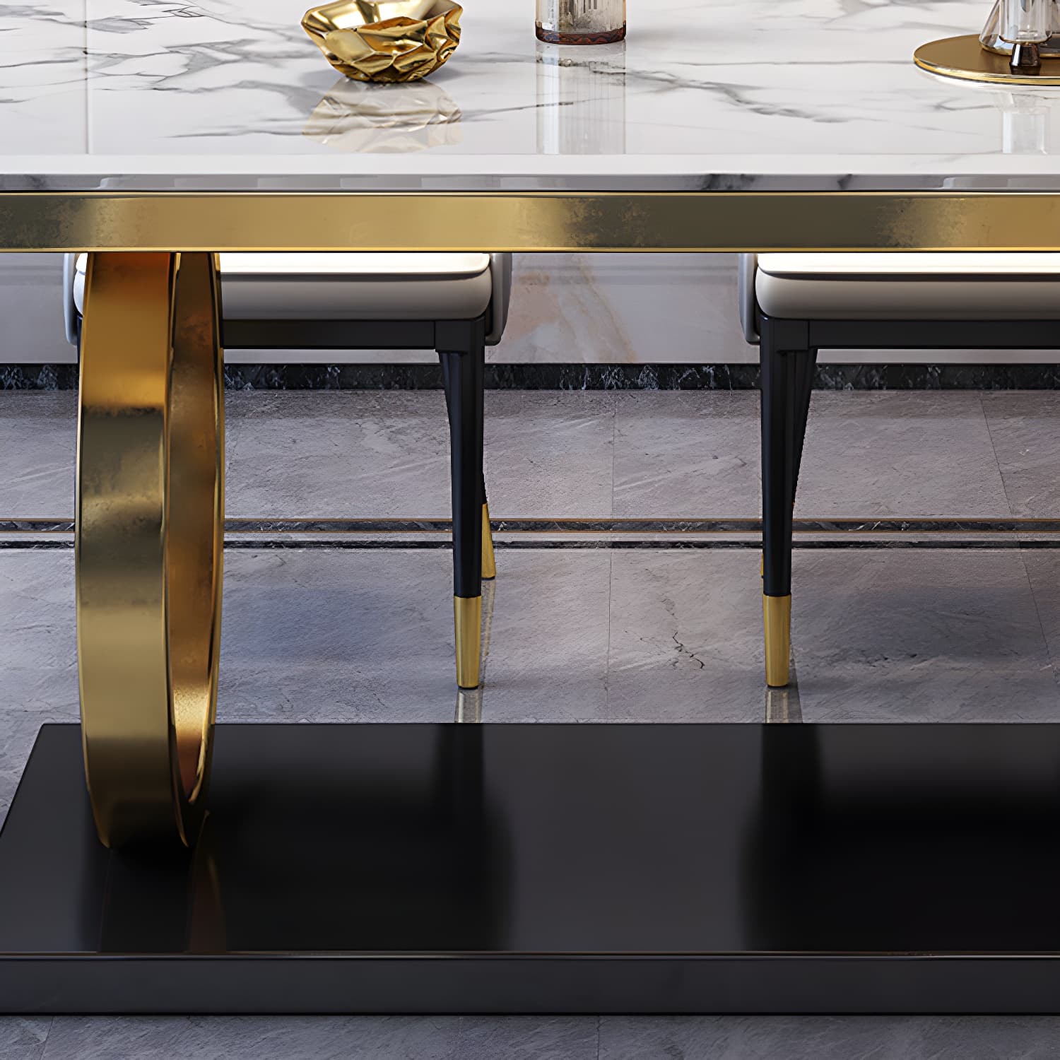 Glam Marble Dining Set with Gold Metal Pedestal Base - White and Beige - 1/5/7 Piece Set - image 8