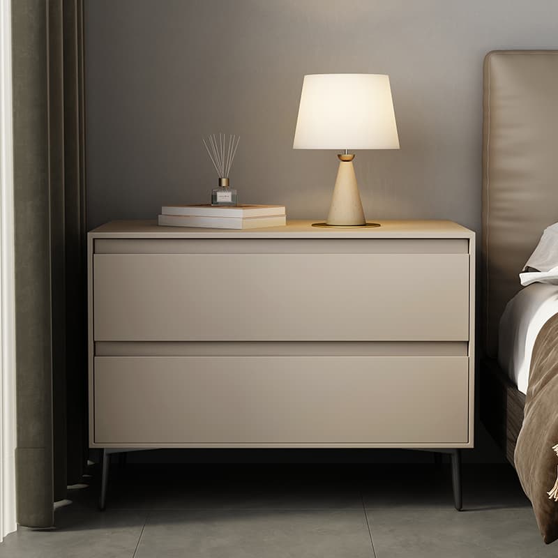 Scandinavian 2 Drawers Nightstand With Drawer Storage in Artificial Leather with Leg